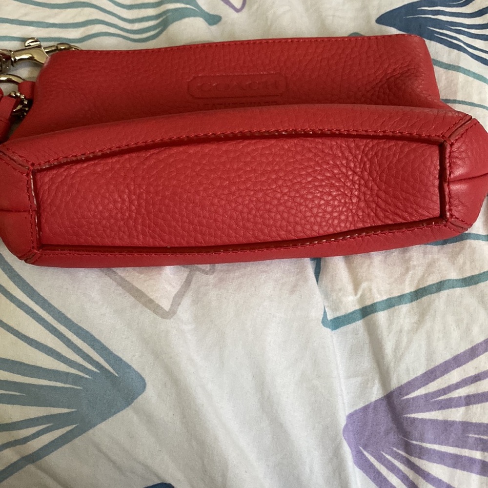 Coach Salmon Pebbled Leather Wristlet Wallet with Tassel and Zipper Top - Picture 5 of 11